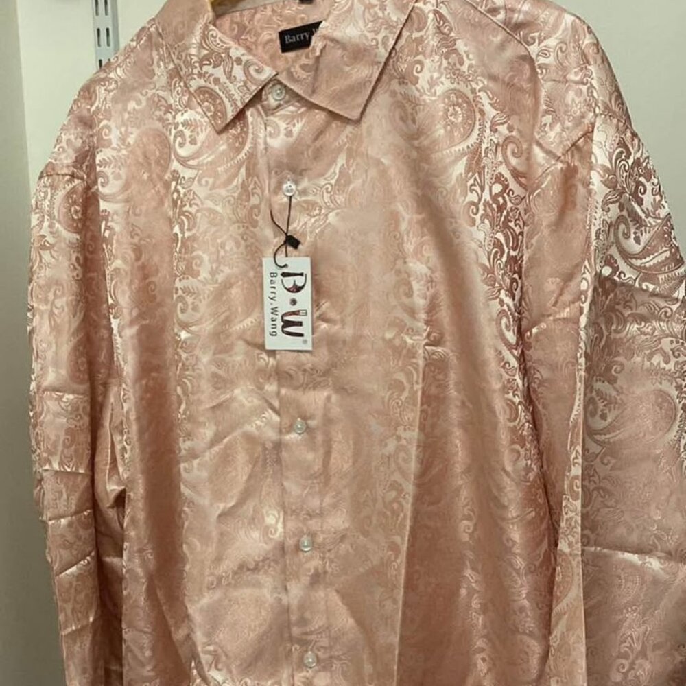 XXXL NWT Barry Wang Dress Shirt Pink Silky Button Up For Formal or Semi Formal
